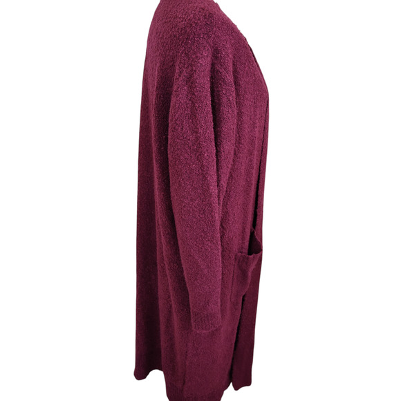 Ashley Stewart Sweater Women's 26/28 Burgundy Long Cardigan Open Front Pockets - Picture 5 of 14